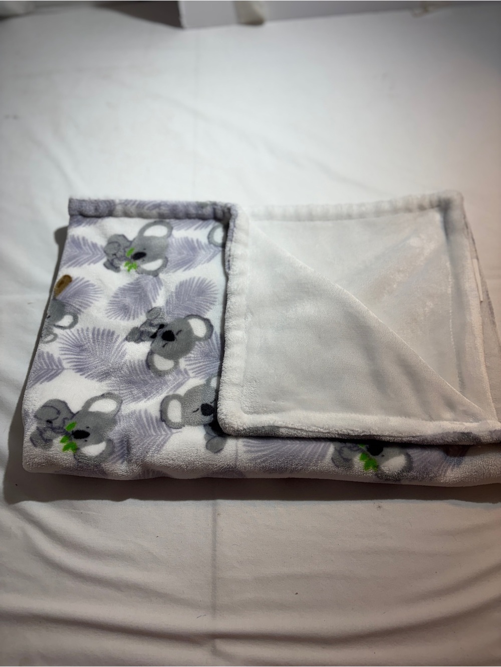 Tahari Plush Koala Print Baby Blanket - Gray & White